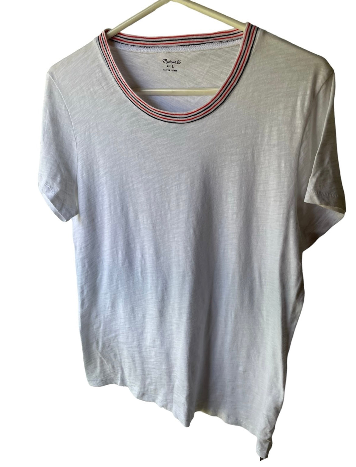 Madewell White Tee Short Sleeve Fitted TShirt Size Large Stretch Textured Top