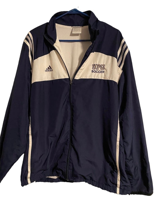 Blue Large Adidas Soccer Jacket (rip near bottom)