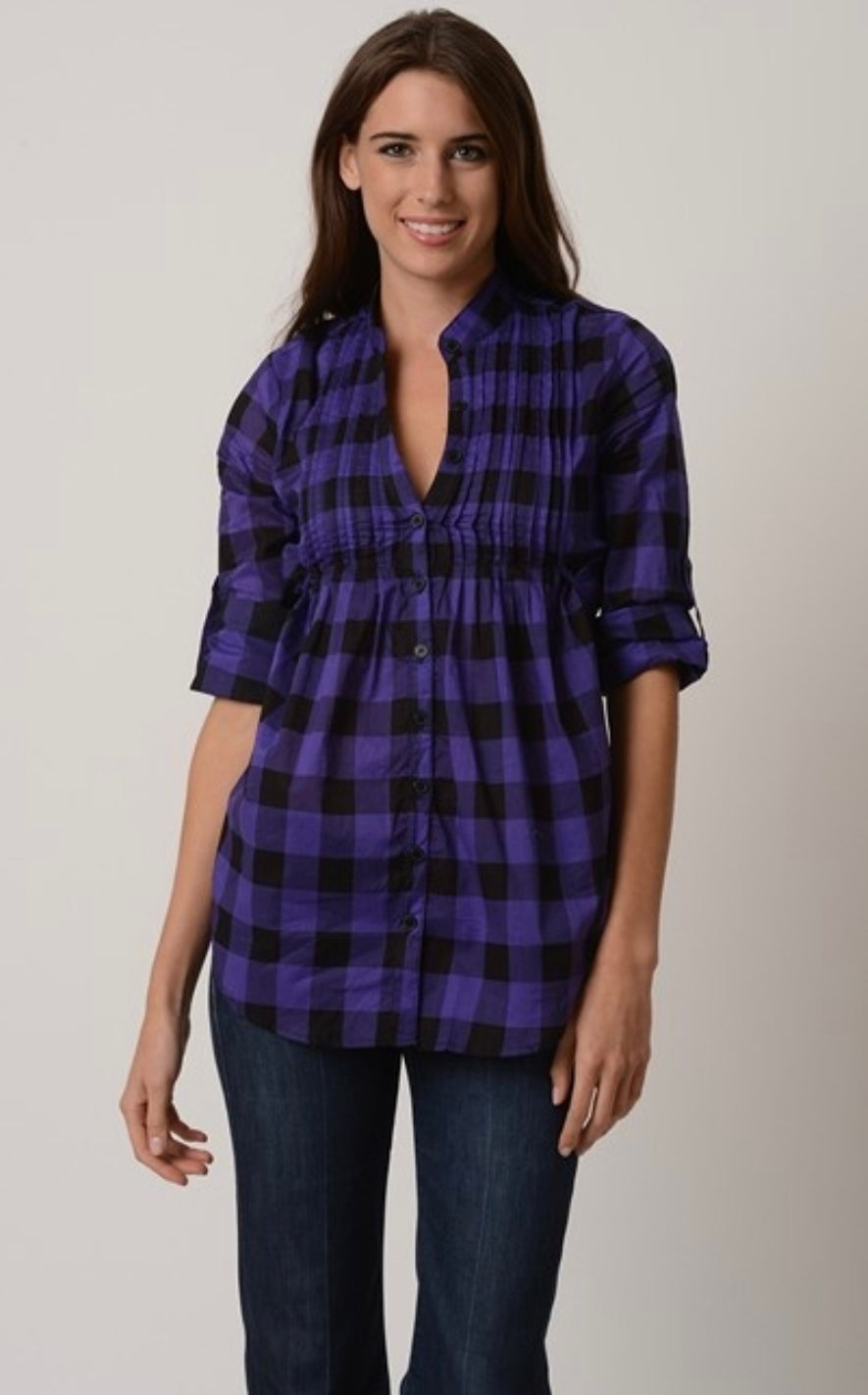 Purple and Black Large Plaid Miley Cyrus Blouse Top