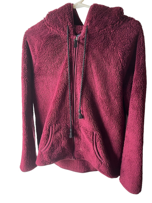 Womens Medium American Eagle Chunky Fleece Full Zip Maroon Hoodie Long Sleeve