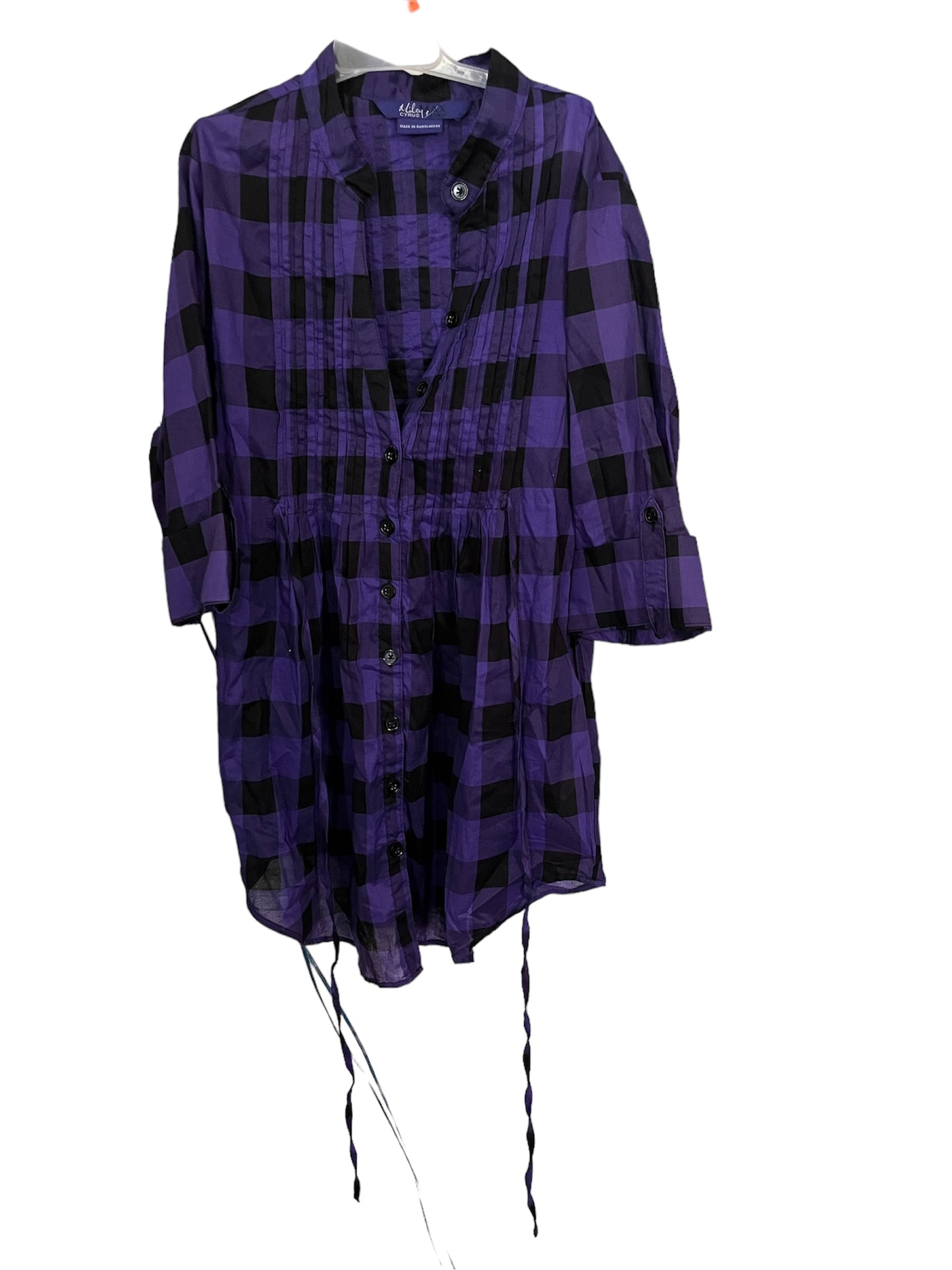 Purple and Black Large Plaid Miley Cyrus Blouse Top