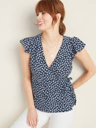 Floral Blue Side Tie XS Old Navy Blouse