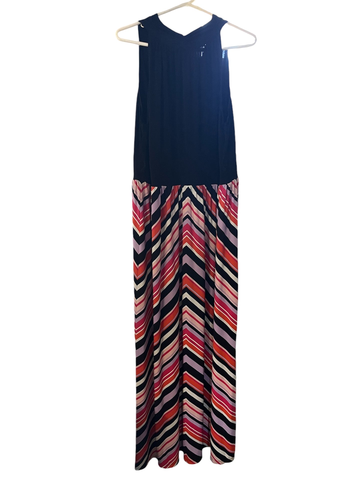 Long Colorful Size 18 Chevron V Neck DB Maxi Dress