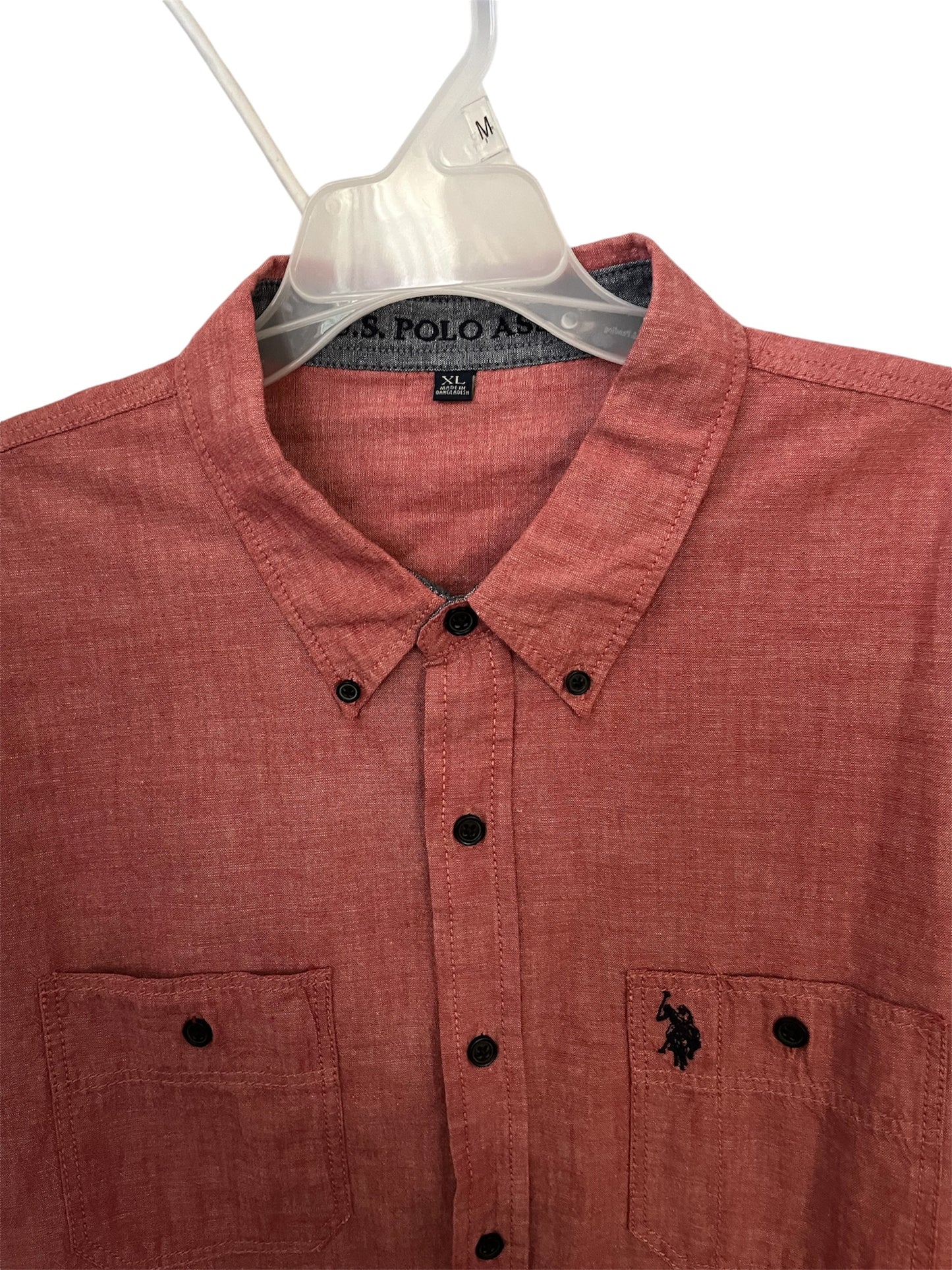 Red Button Up XL U.S. Polo Assn. Dress Shirt With Long Sleeves and Logo