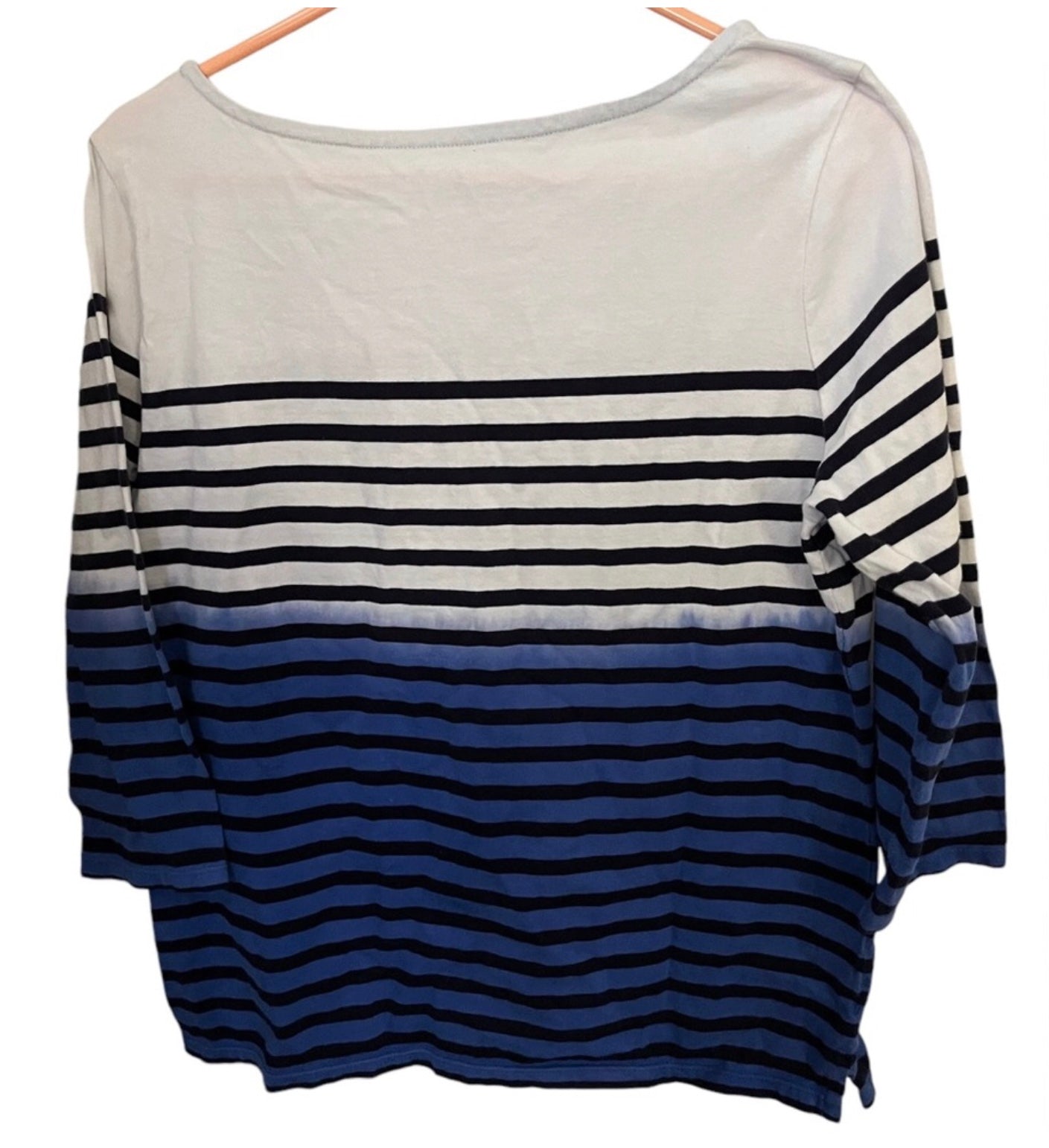 Talbots Blue and White With Black Stripes Long Sleeve Shirt Large