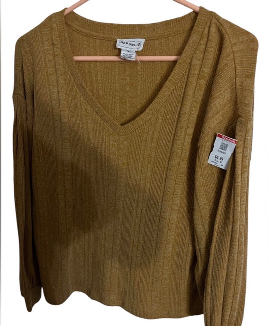 For The Republic Mustard Yellow V Neck Sweater Medium