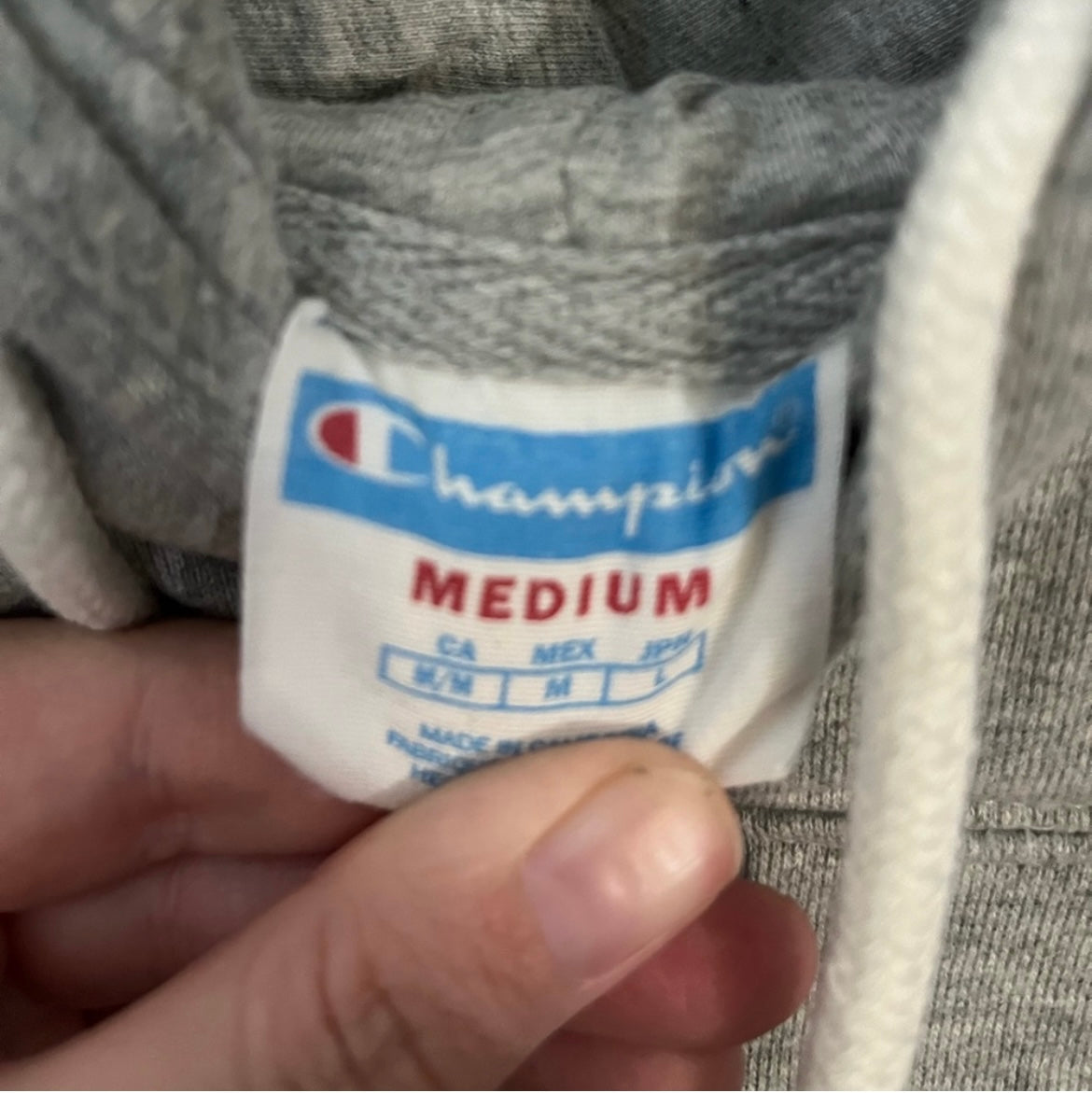 Champion Grey Double Hooded Hoodie Medium