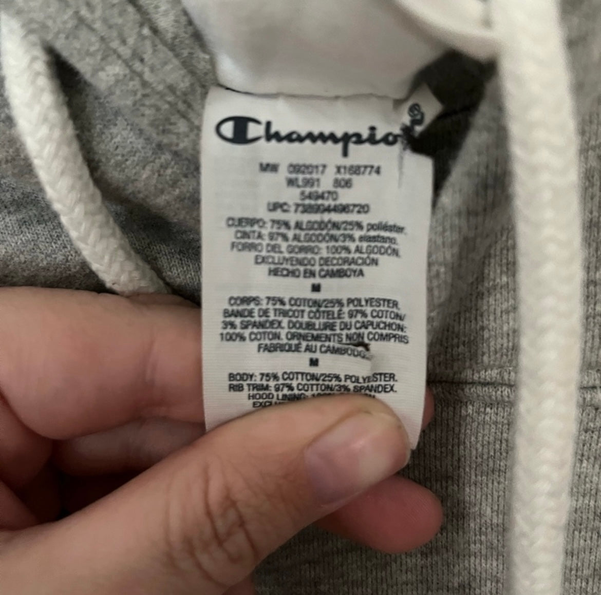 Champion Grey Double Hooded Hoodie Medium