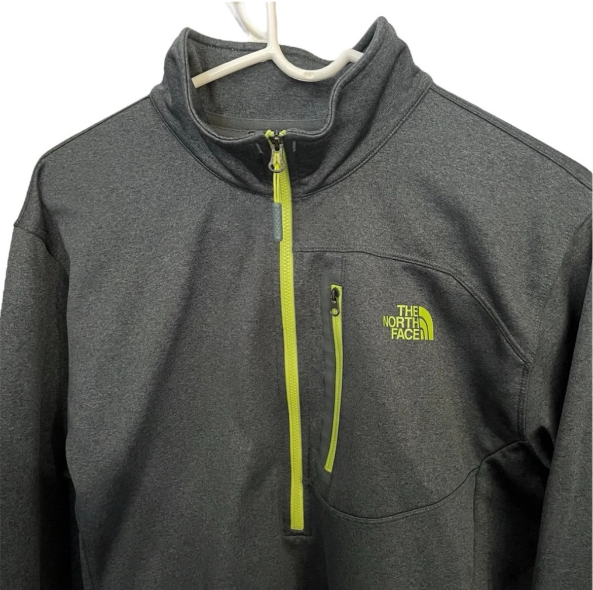 The North Face Grey and Green Half Zip Zip Pocket Track Jacket Large