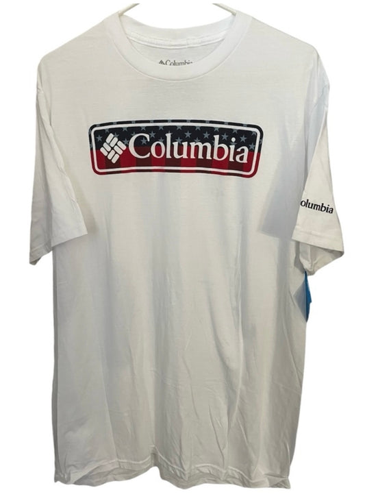 Columbia White with Logo on Front and Sleeve T-Shirt Large