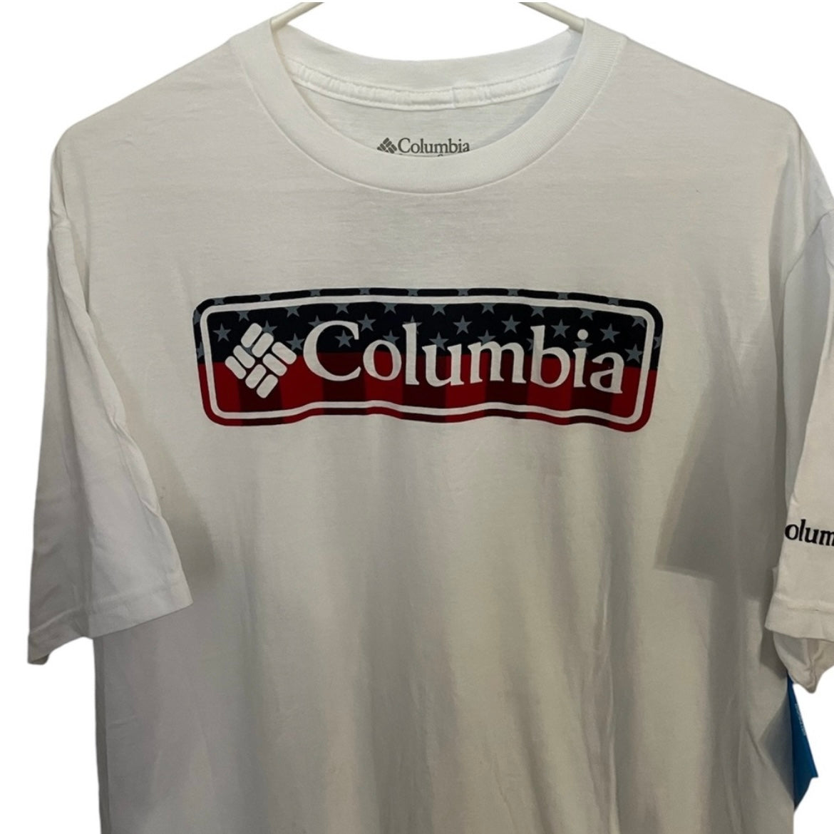 Columbia White with Logo on Front and Sleeve T-Shirt Large