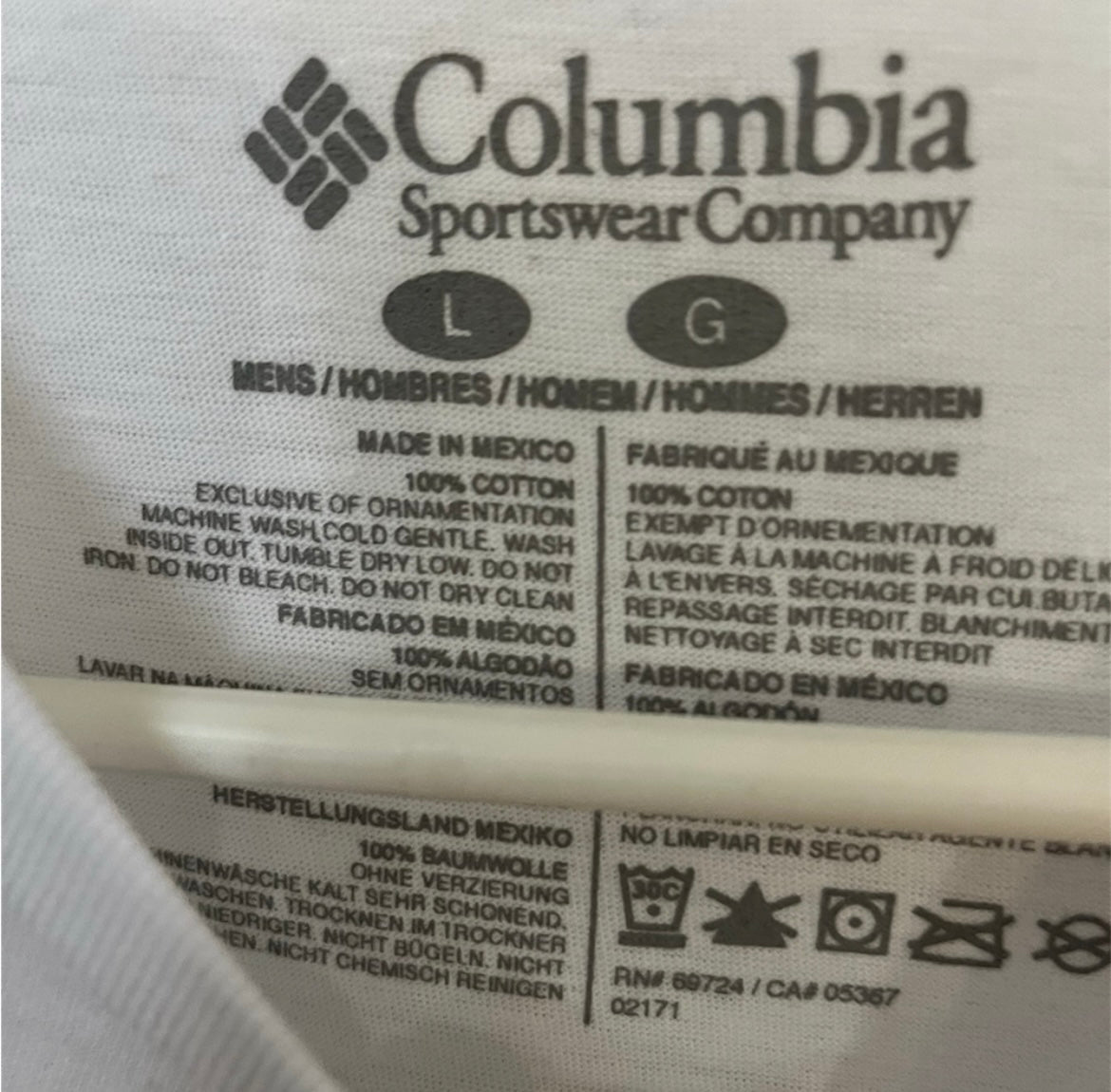 Columbia White with Logo on Front and Sleeve T-Shirt Large